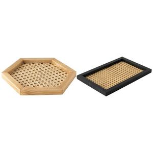Japanese Style Rattan Mesh and Solid Wood Frame Rattan Wooden <b>Round</b> <b>Tray</b> Rectangle Food Serving Rattan <b>Tray</b> Handmade - Product Image 4