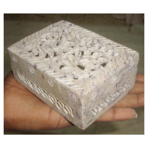Rectangular Soapstone Floral Carving Design Box