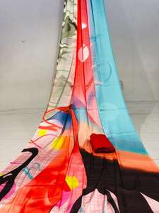 Dernier vêtement ethnique indien pour femme Travail non cousu Georgette Soie Saree Design couleur numérique Imprimé Blouse Viscose Rayonne - Product Image 4