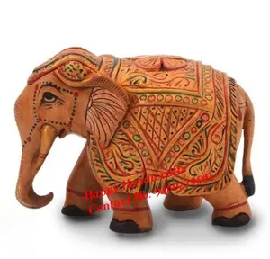 Indian Wooden Hand Carved Hand Painted Elephant Handicraft