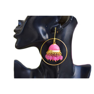 Boucles d'oreille rondes en laiton, finition mate, doré, traditionnel, meenakari, fait à la main, jhumka, pour filles et femmes - Product Image 1