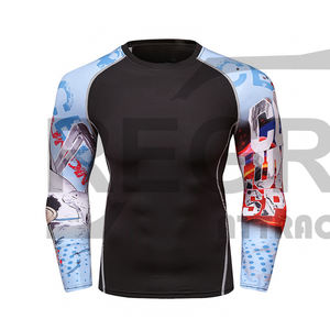 Chemise de Sport de protection contre les éruptions cutanées, tissu Bjj personnalisé, Design gratuit, manches longues, Polyester uni, vente en gros, Sublimation, OEM, Gsm - Product Image 1