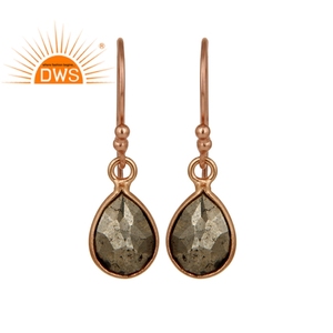 Pear Cut Pyrite ชุดตุ้มหูพลอยรูปหยดน้ำ,เครื่องประดับเงินสเตอร์ลิง18K ชุบทอง18K - Product Image 1