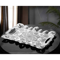 Plateau de service turc en argent et or avec poignées, décoration de table décorative, articles de cuisine, plateau de service en métal, décoration de la maison, cadeau fait à la main