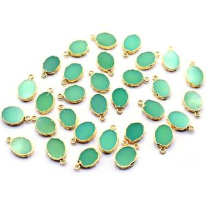 Chrysoprase Color Chalcedony 16 to 18 MM With Bail Oval Shape 18K Gold Plated Brass Pendant for Jewelry Making - Product Image 3