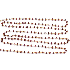 Cadena de Rosario de Granate Facetado en Forma de Rondelle de 5-6mm, Chapada en Oro de 18K sobre Latón, Envuelta en Alambre, Venta por Metro - Product Image 3
