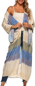 Cravate teinture rayonne tissu Long Kimono Boho dame été plage couverture Sexy dames Resort porter Collection taille naturelle tissé - Product Image 2