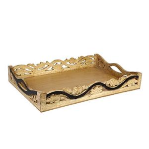 Plateau de service carré élégant en bois massif poli, fait main, avec poignée en métal design, écologique et recyclable, pour la décoration de la maison et des hôtels - Product Image 6