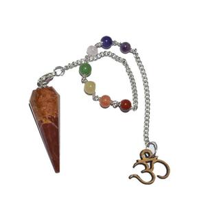 Jaspe rojo 12 cuentas de Chakra facetadas y péndulo de cristal curativo facetado Om grabado a mano tipo tallado - Product Image 1
