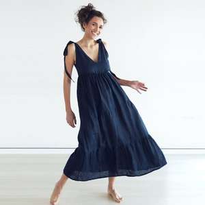 Melon été oeillet 100% lin solide longueur au sol sans manches robe sexy pour femmes - Product Image 2