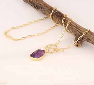 Colgante con forma de uña de Tigre, calcedonia de agua, chapado en oro con cadena, collar ajustable, suministros de joyería - Product Image 1