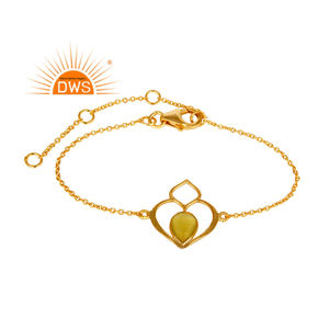 Bracelet de créateur en plaqué or 18 carats Bijouterie Calcédoine jaune naturelle Bracelet en pierres précieuses Collection Vintage - Product Image 1