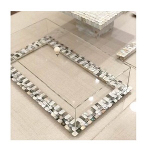 Plateau à incrustation en bois d'acacia avec poignée, plateau de service en nacre de qualité artisanale, cadeau pour Ramadan Eid, 3 pièces - Product Image 2