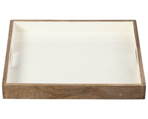 Plateau de service carré en bois avec intérieur crème et poignées pour usage résidentiel - Product Image 2