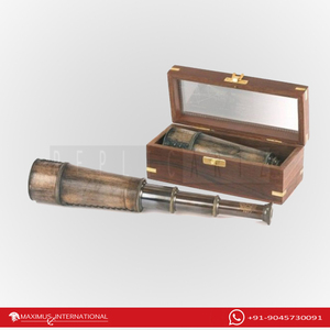 Telescopio Antiguo de Latón y Cuero, Estilo Náutico, para Escritorio |   Regalo Decorativo con Caja de Madera Categoría Telescopios y Binoculares - Product Image 2