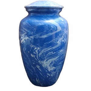 Urne funéraire moderne décorative de style américain en aluminium bleu artistique de 10 pouces pour cendres humaines adultes – Commémoration et enterrement - Product Image 1