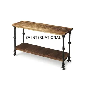 Table console industrielle avec petits espaces Table de couloir rustique à 2 niveaux Table de chevet étroite avec cadre en métal et étagère en maille