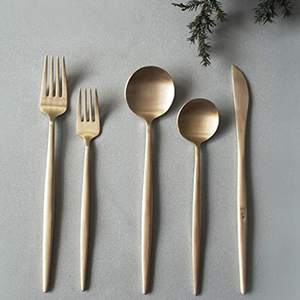 Brass <b>Spoon</b> & Fork Knife <b>Spoon</b> Long Handle Fork Wedding Brass Flatware <b>Gold</b> Cutlery for Restaurants Use - Product Image 3