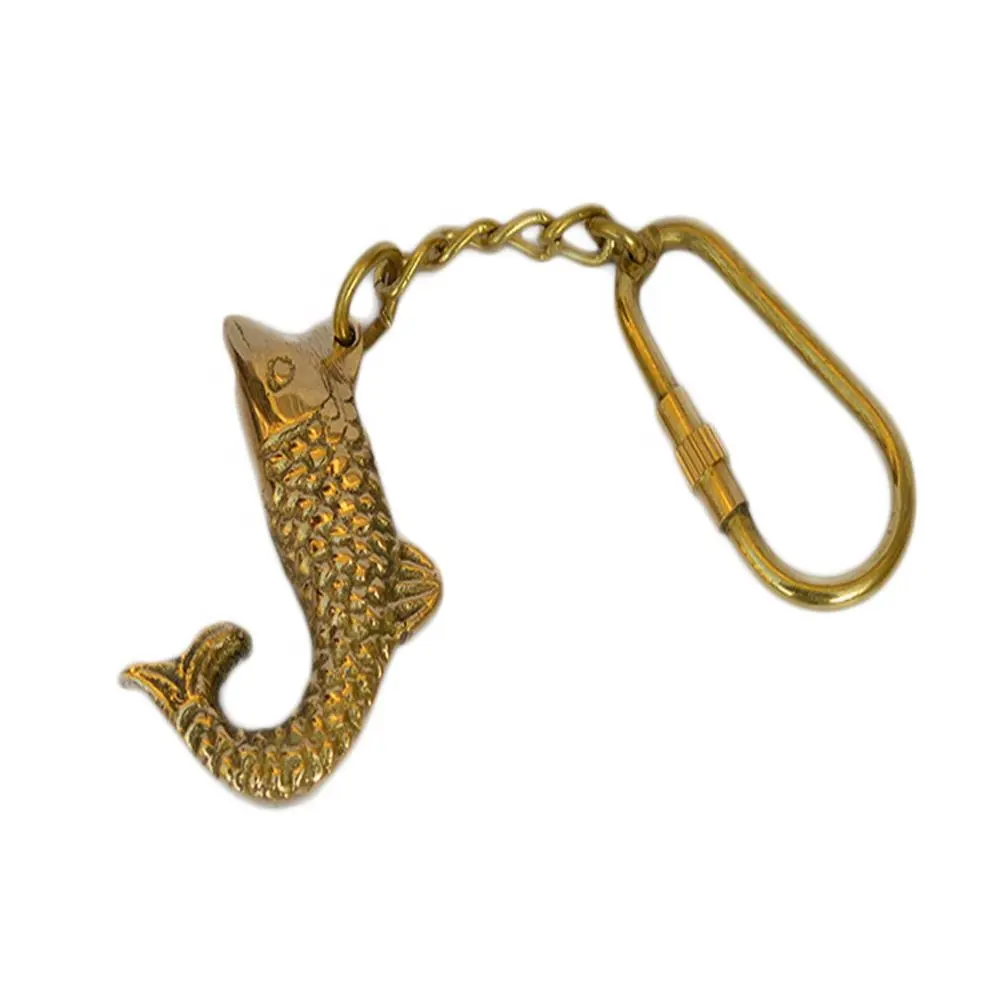 Металлический брелок для ключей в форме рыбы с блестящим золотым покрытием и стандартным дизайном