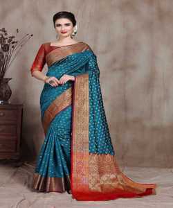 Kanchipuram Saree en soie Tenue de soirée Mariage indien Dernier créateur Banarasi Sari en coton et soie avec chemisier Vêtements pour dames Grossiste de vêtements - Product Image 3