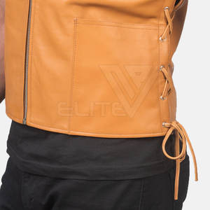 Chaleco de estilo informal de invierno para hombre, de cuero genuino con cuello en V, decoración de encaje, ropa exterior transpirable a prueba de viento - Product Image 5