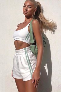 Conjunto de 2 Piezas de Verano para Mujer, Top Corto y Pantalones Deportivos, Transpirable, 100% Algodón Jersey, Secado Rápido, Informal, Top Corto Tipo Bra - Product Image 3