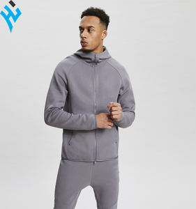 Survêtement d'hiver personnalisé 100% coton pour hommes, vêtement de sport, jogging, couleur grise, avec pochette à fermeture éclair, poche kangourou, survêtement en molleton - Product Image 2