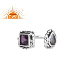 Bague en argent Sterling 925 style Antique pour femme, bijoux de créateur, améthyste et Iolite, pierre précieuse - Product Image 1