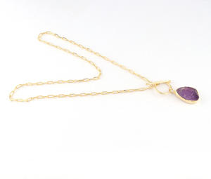 High Quality Natural Rough Purple Amethyst February <b>Birthstone</b> Pendant <b>Necklace</b> 24k Gold/silver Plated Box Chain Link <b>Necklace</b> - Product Image 4
