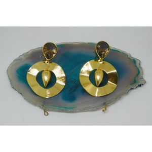 Boucles d'oreilles en laiton pour filles et femmes, créoles en pierre légères faites à la main - Product Image 2