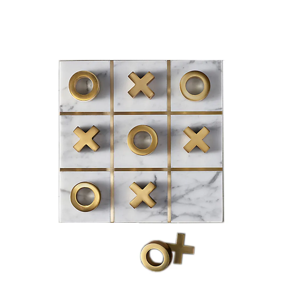 Jogo de tabuleiro de ox divertido, jogo de tabuleiro de mármore tic-tac-toe com quebra-cabeça de bronze, jogo educacional para jogar, jogo de dedo do pé interno com preço baixo