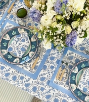 Ensemble de nappes de Noël modernes à rayures, imprimées à la main, imperméables, 100 % coton, avec serviettes, pour la maison, l'extérieur et la cuisine