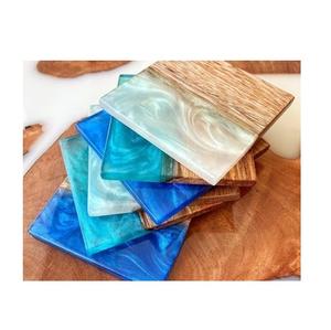 Posavasos cuadrado de madera para taza de té y café, posavasos de resina epoxi hecho a mano de madera y resina para uso doméstico, venta al por mayor - Product Image 4