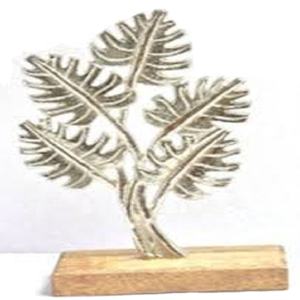 Sculptures en métal argenté feuille fantaisie Sculptures décoratives faites à la main avec Base en bois Fournitures de table faites à la main - Product Image 1