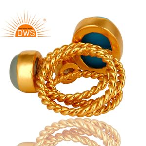 Turquesa Calcedonia azul y blanco perla oro Vermeil anillo de 3 piezas conjunto de latón de moda anillo - Product Image 3