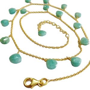 Amazonita chapada en oro puro, Plata de Ley 925, gemas a la moda, 45 cm Collar de cadena de eslabones único y ajustable - Product Image 1
