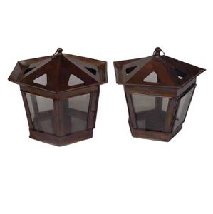 Bougeoir en fer hexagonal lanterne décoration de la maison avec finition en cuivre et métal PC en verre uni pour boîte de salon emballée - Product Image 1