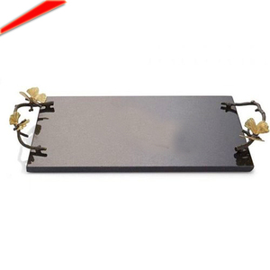 Top Selling Latest Design <b>Black</b> Marble Tray with Metal Handle Serving Tray - Product Image 3