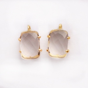 Checker Cut Prong Connecteur Cristal Quartz Boucles D'oreilles Rectangle Forme Plaqué Or Laiton En Gros Bijoux Résultats & Composants - Product Image 2