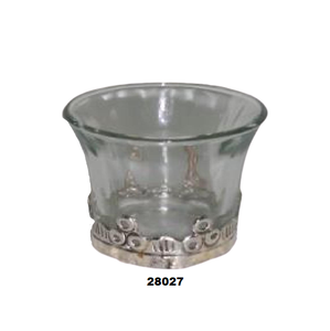 Soporte votivo de tiro de latón y vidrio transparente con acabado plateado para decoración del hogar - Product Image 1