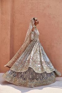 Elegante pesado nupcial Lehenga Anarkali vestido adornado cuentas de cristal piedra Resham trabajo seda 2021 fiestas bodas - Product Image 2