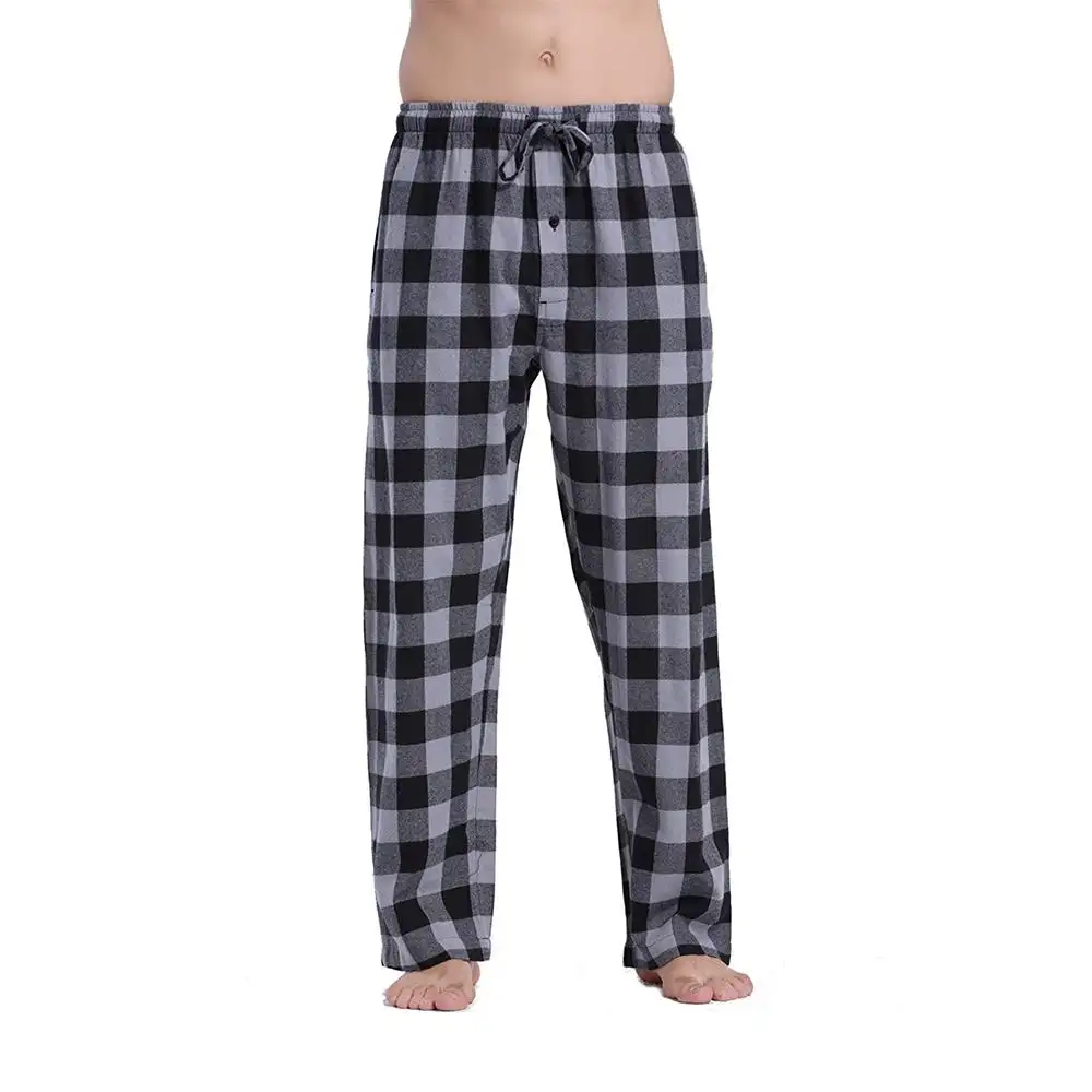 Mens 100% Cotton Woven Flannel Pajama Lounge Sleep Pants Plaid PJ Bottoms With Pocket And Drawstring