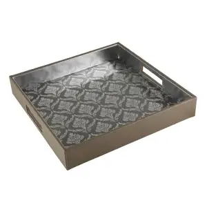 Hot sales Decorative Manufacturers In India At best price Selling Luxury Square Leather & Glass Tray For Home Table Serving Use