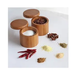 Wood salt pepper box superior quality storage round brown color container jar from manufacturer in Home Arts