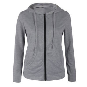 Chándal deportivo ajustado para mujer, chaqueta con capucha de gimnasio de Color sólido con cremallera, decoración de logotipo, suéteres de tela tejida ligera, sudaderas con capucha - Product Image 1