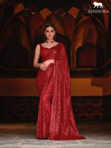 Sari Indio de Diseño Elegante en Georgette para Mujer, Bordado de Moda para Bodas y Fiestas, Disponible a Precios Accesibles - Product Image 6