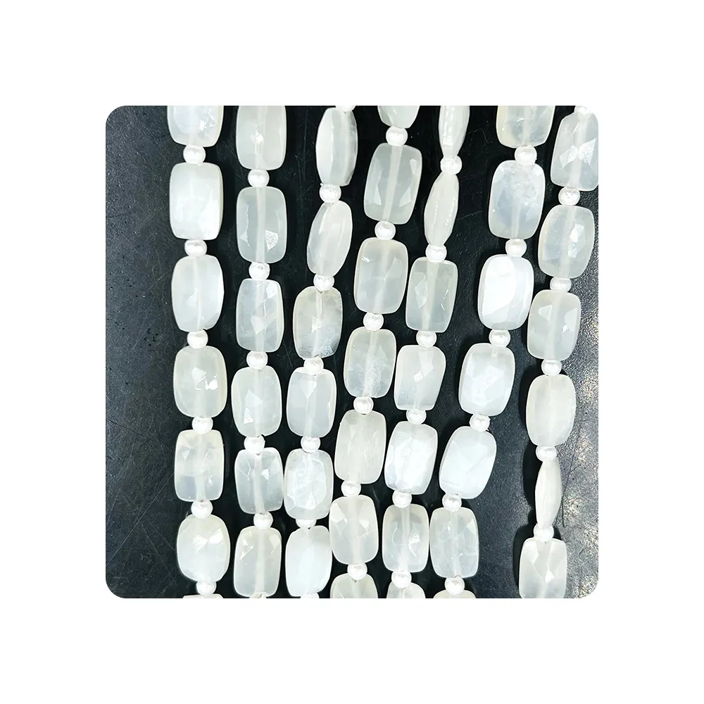 Usine Pas Cher Prix Rondelle Perles Blanc Moonstone Facettes Rectangle Coussin Forme Perles 8 Pouces 7x9mm