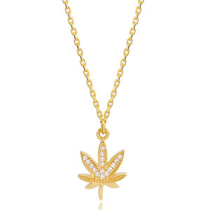 Dainty Leaf Charm Zircon Stone Chain Necklace Handcrafted Turkish 925 Sterling Silver Jewelry - Product Image 3
