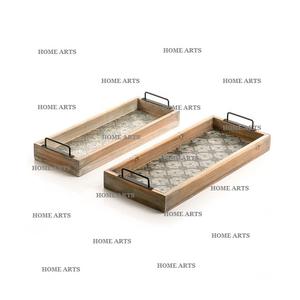 Bandeja de madera para servir dulces con asas de hierro Juego de dos bandejas de chocolates de diferentes tamaños a precio asequible - Product Image 1