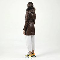 Veste longue en cuir matelassé pour femme de qualité supérieure, tissu respirant, broderie, motif camouflage, doublure en viscose, doublure en fourrure